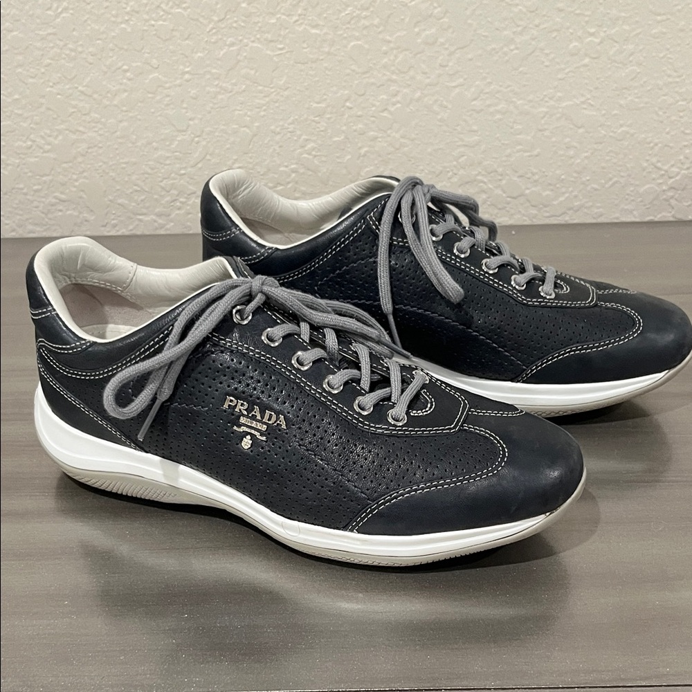 Prada Women's leather dark blue  and White Sneakers